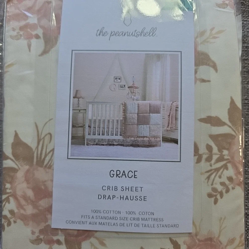 The Peautshell Grace Crib Sheet Floral Pink Rose 100% Cotton